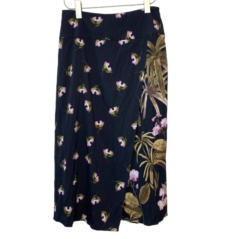 Vince Tropical Garden Floral Midi Skirt Mixed Print Crinkled Stain Floral 4